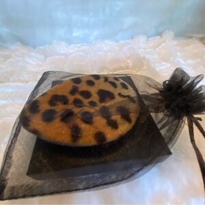 Leopard Print  Powder and Foundation Puff with Sheer Black Bag